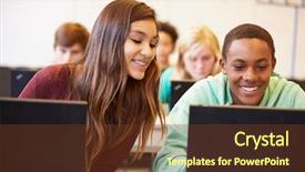  Presentation with high school students - Beautiful theme featuring group of high school students backdrop and a tawny brown colored foreground