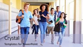  Presentation with racial group high school students - Cool new presentation theme with group of high school students backdrop and a light blue colored foreground