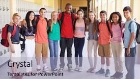  Presentation with racial group high school students - PPT layouts with group of high school students background and a light blue colored foreground