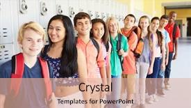 Presentation with racial group high school students - Colorful PPT theme enhanced with group of high school students backdrop and a  colored foreground