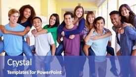  Presentation with racial group high school students - Amazing slide deck having group of high school students backdrop and a teal colored foreground