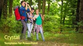  Presentation with forest - Slide set with group of hikers in forest background and a tawny brown colored foreground