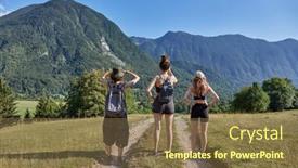  Presentation with mountain hiking - PPT layouts with group-of-hiking-girls-looking background and a  colored foreground