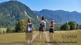  Presentation with hiking mountain - Presentation theme with group-of-hiking-girls-looking background and a  colored foreground