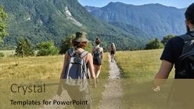  Presentation with walking trail - Presentation theme featuring group-of-hiking-people background and a  colored foreground