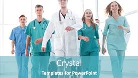  Presentation with interns - Beautiful PPT theme featuring group-of-hilarious-doctor-interns backdrop and a teal colored foreground