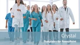  Presentation with interns - PPT theme enhanced with group-of-hilarious-doctor-interns background and a teal colored foreground