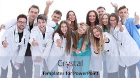  Presentation with interns - Presentation theme with group-of-hilarious-doctor-interns background and a light blue colored foreground