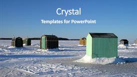  Presentation with ice frozen - Colorful slides enhanced with group of ice fishing shacks backdrop and a teal colored foreground