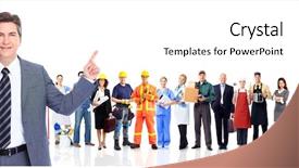  Presentation with community - Beautiful presentation featuring group of industrial worker backdrop and a  colored foreground