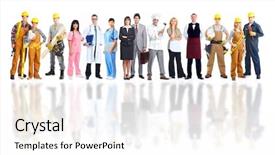  Presentation with industrial workers - Presentation design consisting of group of industrial workers isolated background and a white colored foreground
