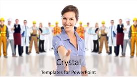  Presentation with job - Colorful PPT theme enhanced with group of industrial workers isolated backdrop and a lemonade colored foreground