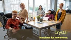  Presentation with strategies - Slide deck consisting of group-of-intercultural-business-people background and a tawny brown colored foreground