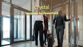  Presentation with business hotel - Presentation theme featuring group-of-intercultural-business-travelers background and a tawny brown colored foreground