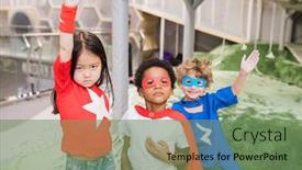  Presentation with play children - Presentation theme consisting of group-of-intercultural-children background and a seafoam green colored foreground
