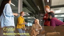  Presentation with intercultural - Colorful slide deck enhanced with group-of-intercultural-colleagues backdrop and a tawny brown colored foreground