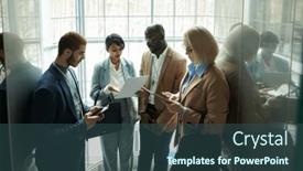  Presentation with elevator - Presentation theme featuring group-of-intercultural-employees-looking background and a  colored foreground