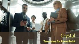  Presentation with elevator - PPT theme enhanced with group-of-intercultural-entrepreneurs-revising background and a tawny brown colored foreground