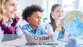  Presentation with intercultural - Presentation theme enhanced with group of intercultural pupils looking background and a light blue colored foreground