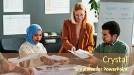  Presentation with language english - Presentation theme consisting of group-of-intercultural-students-taking background and a tawny brown colored foreground