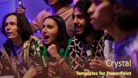  Presentation with broadcast - Slide set featuring group-of-intercultural-tense-guys background and a tawny brown colored foreground