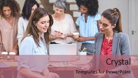  Presentation with interior designer - Slide deck featuring group of interior designer interacting with each other in office background and a coral colored foreground