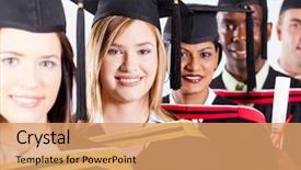  Presentation with international - Presentation theme having group of international graduates closeup background and a coral colored foreground