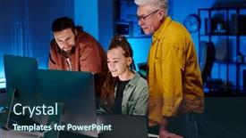  Presentation with desktop - Slide deck featuring group-of-it-engineers-looking background and a ocean colored foreground