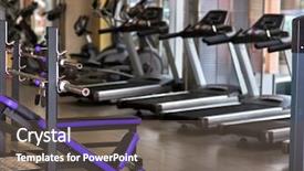  Presentation with treadmill - Slide set having group of jogging treadmill at sport gym group of treadmill in row big sport gym background and a gray colored foreground