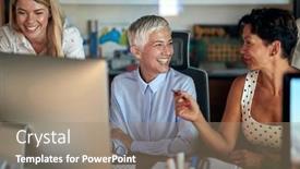  Presentation with jolly - Slides having group-of-jolly-successful-business background and a coral colored foreground