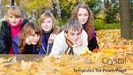  Presentation with teens - PPT layouts with group-of-joyful-teens-lying background and a yellow colored foreground