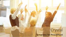  Presentation with kids - Beautiful PPT layouts featuring group-of-kids-cheer-together backdrop and a yellow colored foreground