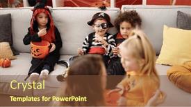  Presentation with halloween - PPT layouts with group-of-kids-eating-candies background and a  colored foreground