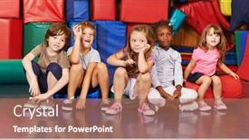  Presentation with kids gym - Slides enhanced with group-of-kids-happily-sits background and a coral colored foreground