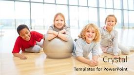  Presentation with kids gym - Presentation theme with group-of-kids-in-elementary background and a lemonade colored foreground