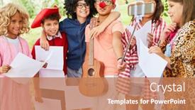  Presentation with talent - Slide deck with group-of-kids-in-funny background and a coral colored foreground