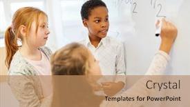  Presentation with math lesson - Audience pleasing PPT layouts consisting of group-of-kids-in-math backdrop and a coral colored foreground