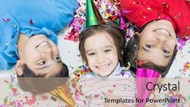  Presentation with party - Theme featuring group of kids in party background and a coral colored foreground