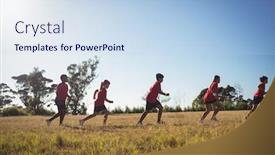  Presentation with boot camp - Audience pleasing theme consisting of group of kids jogging in the boot camp on a sunny day backdrop and a sky blue colored foreground