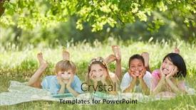  Presentation with vacation - Presentation theme enhanced with group-of-kids-lazing background and a yellow colored foreground