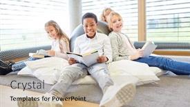  Presentation with free school - Slide deck having group-of-kids-of-elementary background and a mint green colored foreground