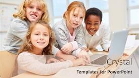  Presentation with media literacy - Presentation design featuring group-of-kids-of-elementary background and a lemonade colored foreground