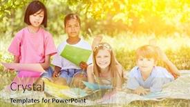  Presentation with kids garden - Colorful PPT theme enhanced with tinker - group of kids playing backdrop and a yellow colored foreground