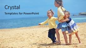  Presentation with kids playing - Amazing slide set having barefoot running - group of kids playing backdrop and a light blue colored foreground