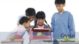  Presentation with kids reading books - Beautiful presentation theme featuring group of kids reading interesting books backdrop and a teal colored foreground