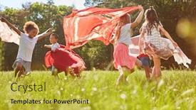  Presentation with meadow - Cool new presentation with group-of-kids-runs backdrop and a yellow colored foreground
