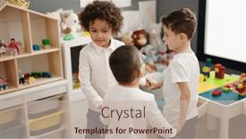  Presentation with kindergarten - PPT layouts having group-of-kids-students-dancing background and a soft green colored foreground