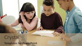  Presentation with kids reading book - Slide deck having group-of-kids-students-reading background and a coral colored foreground