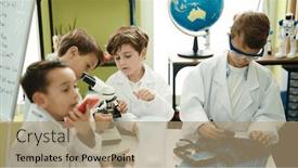  Presentation with gadget - PPT theme with group-of-kids-students-talking background and a coral colored foreground