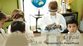  Presentation with gadget - Slide set featuring group-of-kids-students-using background and a coral colored foreground